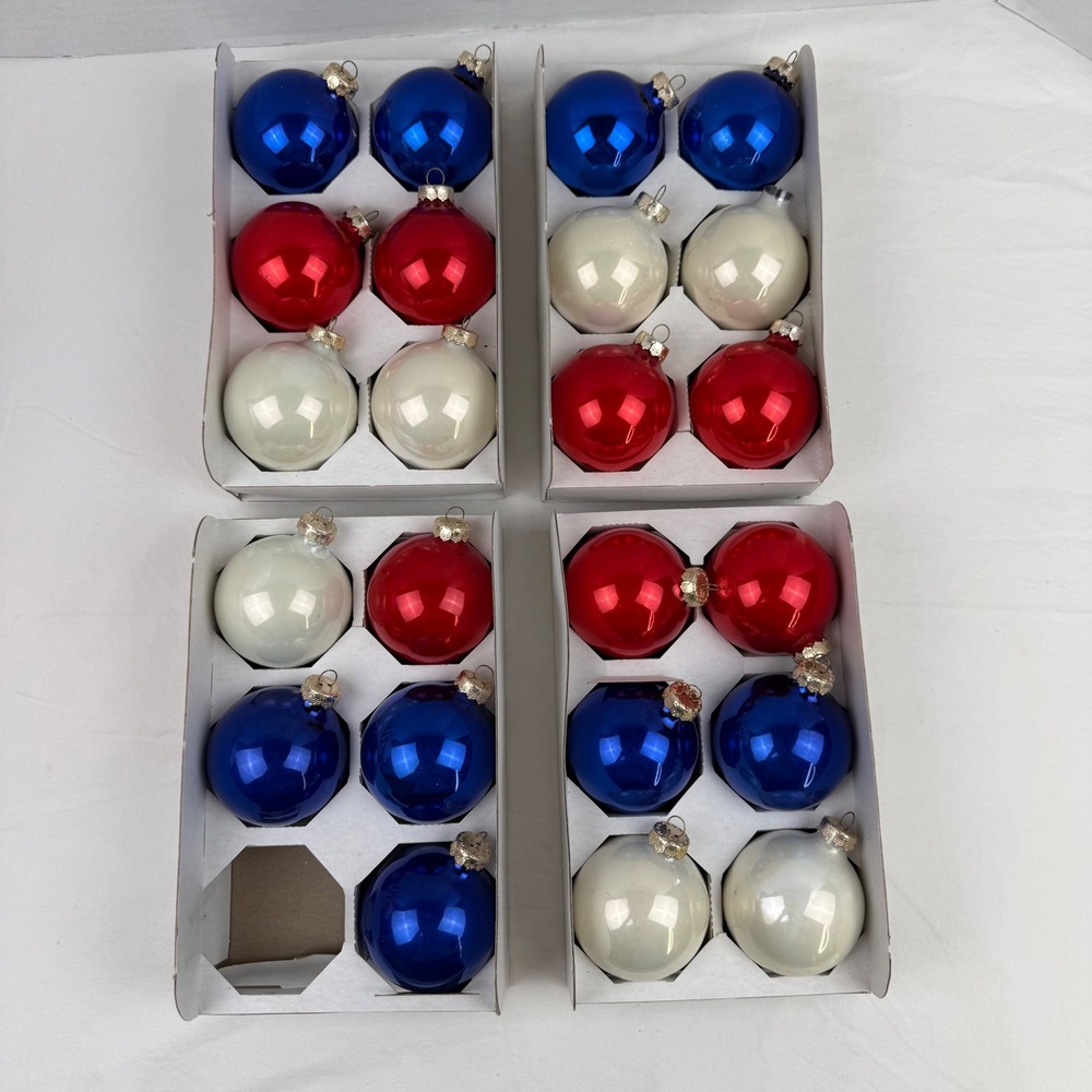 Vintage Rauch Glass Christmas Ornaments Red White Blue Patriotic Set of 23 USA